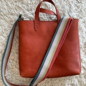 Madewell Brown Leather Shoulder Crossbody Bag with Multicolor Strap